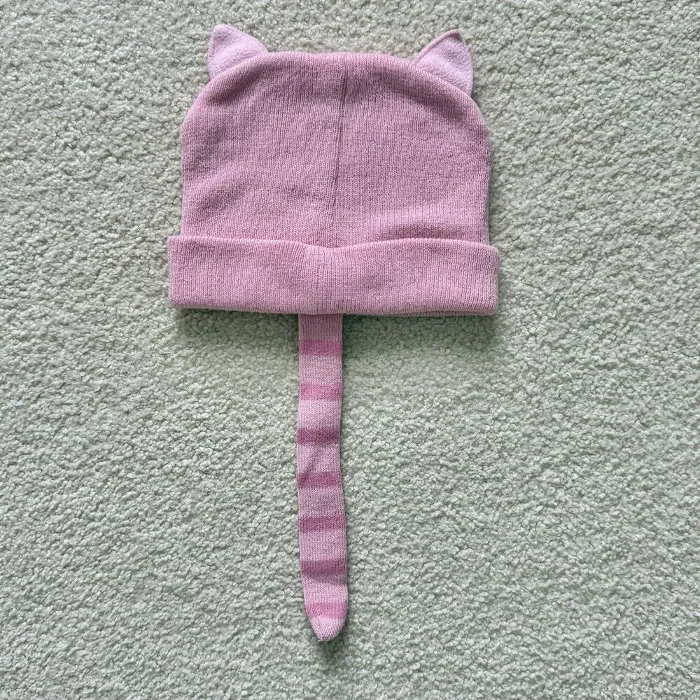 Western Chief Kids Pink Knit Winter Beanie Cap Hat Embroidered Cat Face & Tail